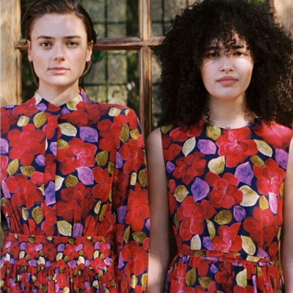 DYVNA Red Green Floral Silk Maxi Dress NWT Small $495 - Picture 3 of 9